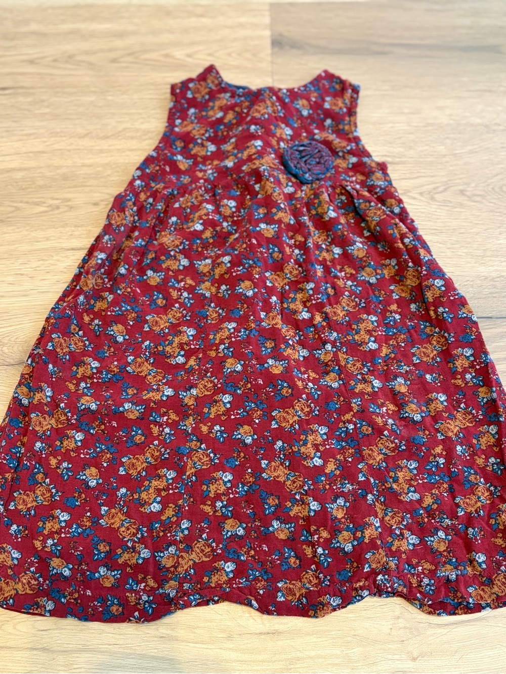 India My Little Lambs Floral Red Sleeveless Dress with Rosette